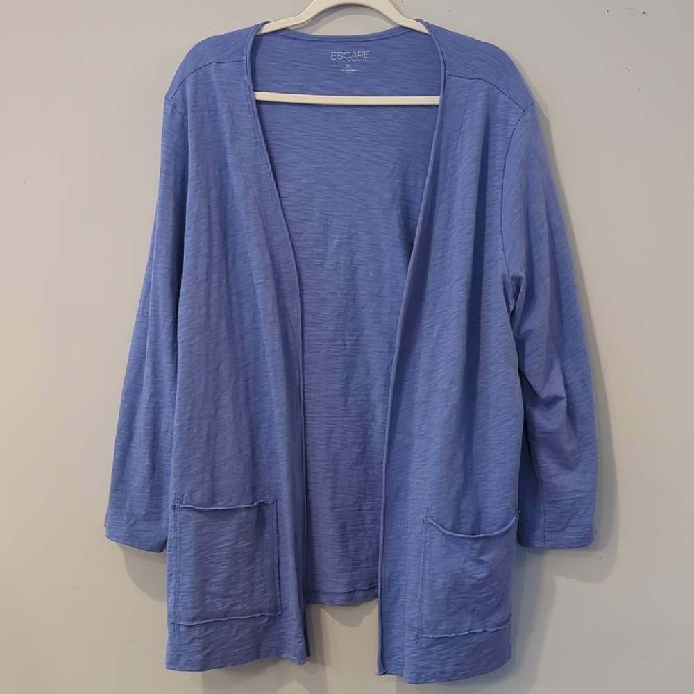 Open Front Cardigan Long Pockets Cornflower‎ Blue size XXL